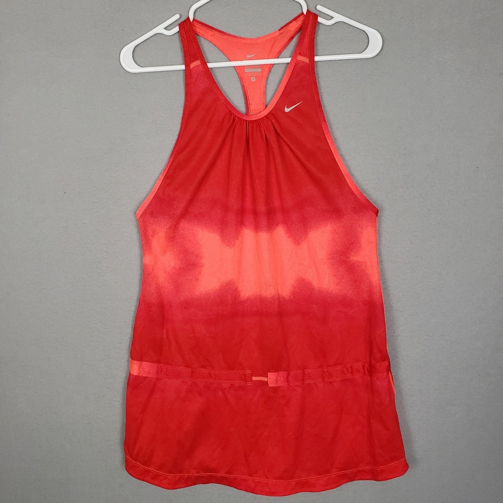 Nike Dri Fit Racerback Tank Top Bright Orange Tie Dye Marble Gym Athletic Size M